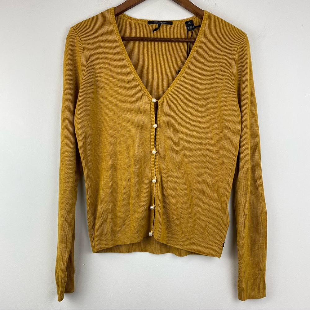 Scotch & Soda size Large Women’s Marigold Melange Pearl Button V-neck Cardigan